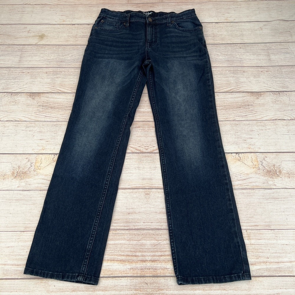 Cat & Jack Boys Straight Leg Jeans Sz 16 Adjustable Waist Dark Wash Denim 30x29